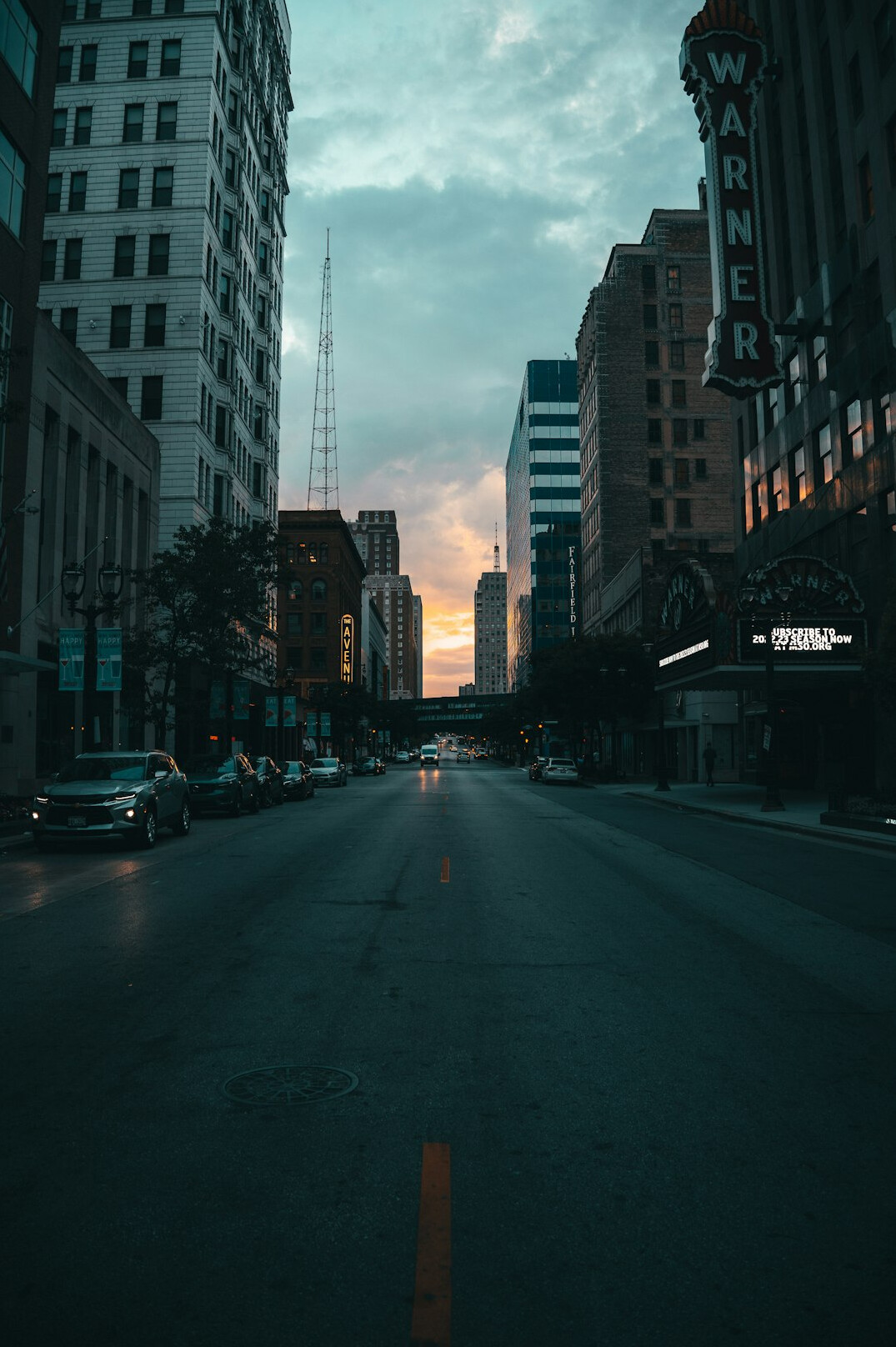 city street at dawn